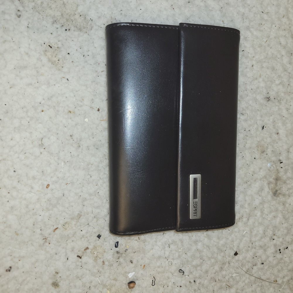 Esprit Brown Faux Leather Long Wallet Checkbook Organizer Zip Pocket Card Holder